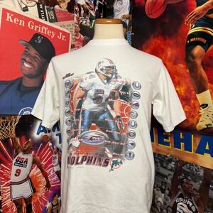 Vintage Miami Dolphins‎ T Shirt NFL Football 2001 Schedule Zach Thomas Sz Large